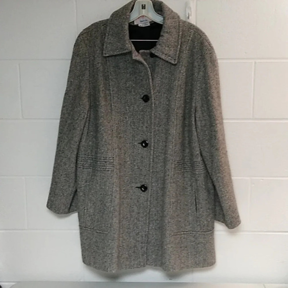 HERMAN KAY VINTAGE HERRING BONE WOOL PEA COAT - Picture 8 of 8